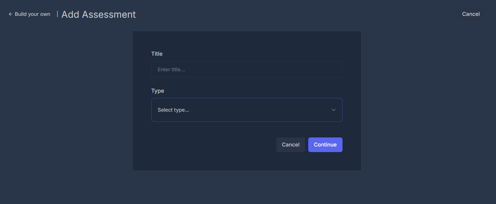 Add Assessment Interface
