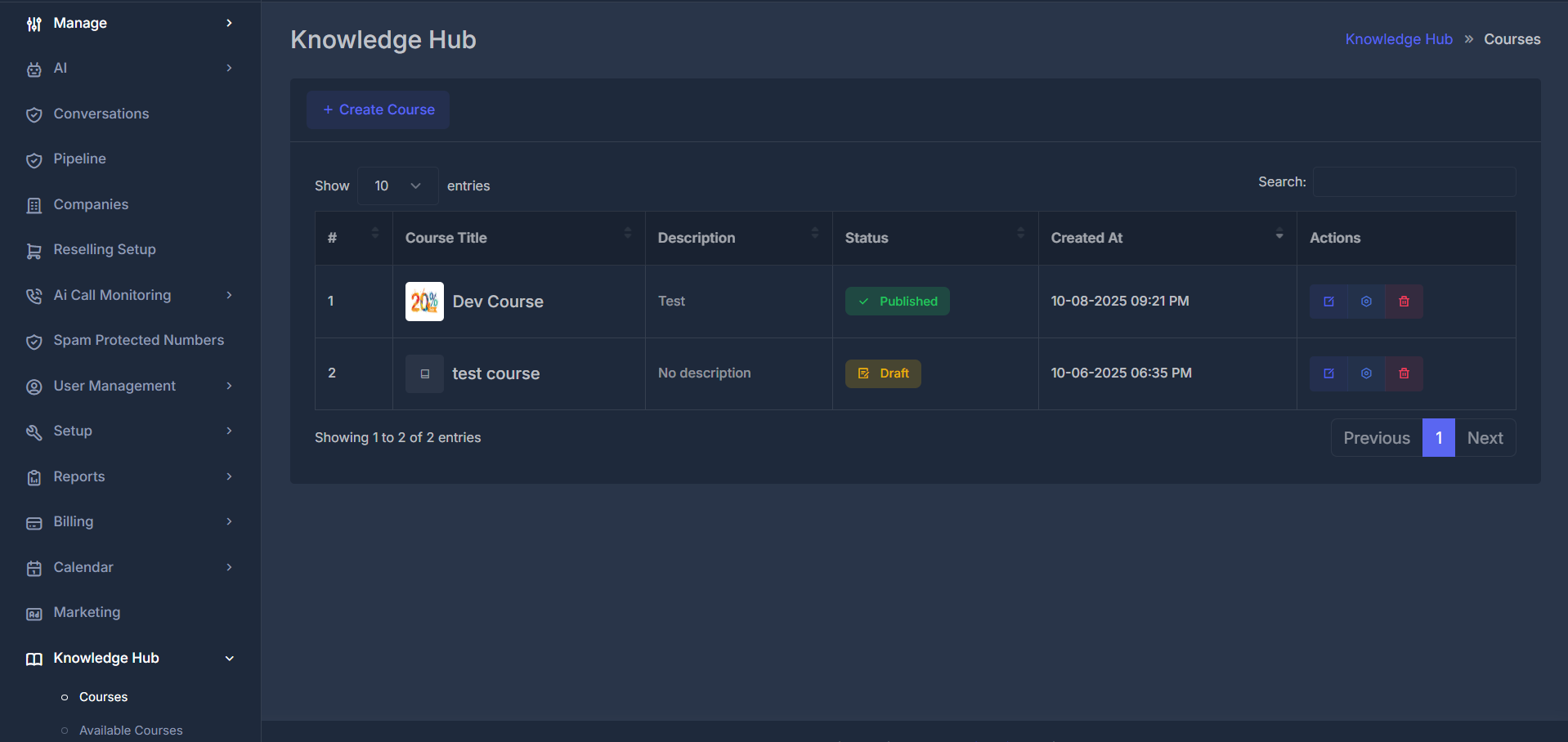 Course Management Dashboard