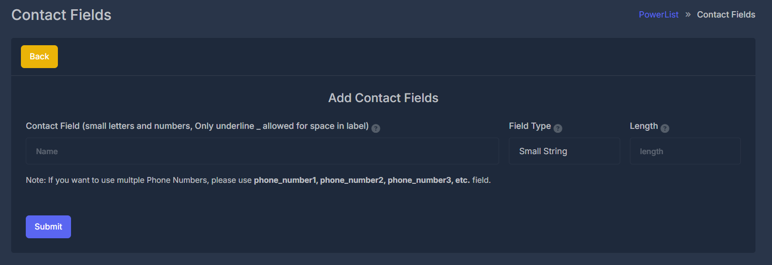 Contact Fields Interface