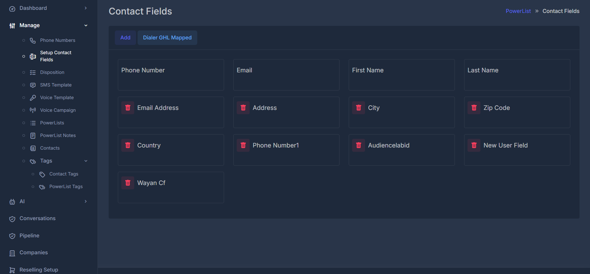 Contact Fields Interface