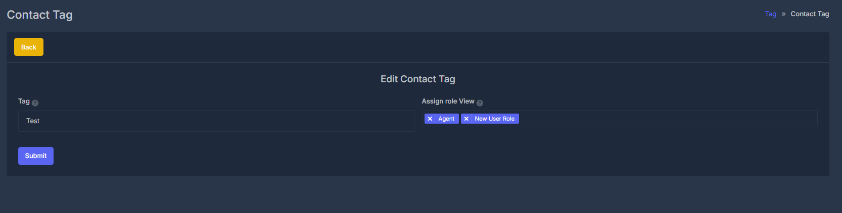 Edit Contact Tag Interface