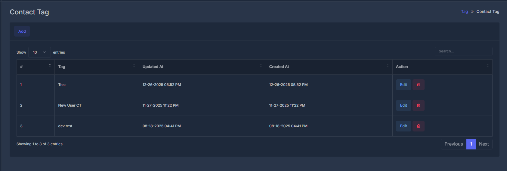 Contact Tags Interface