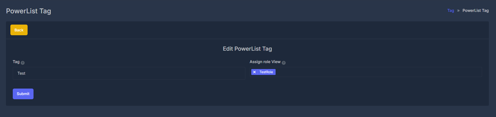 Add New PowerList Tag Interface