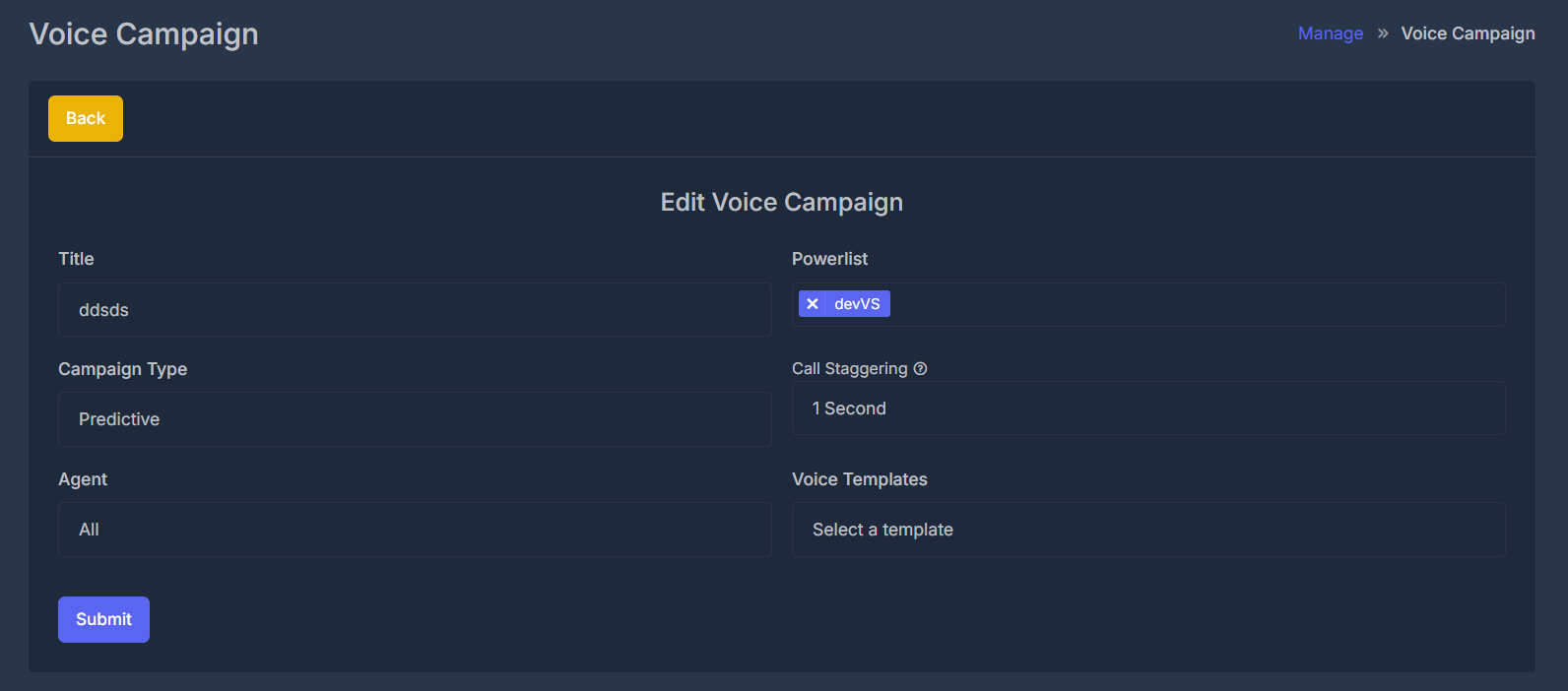 Voice Campaign Edit Interface