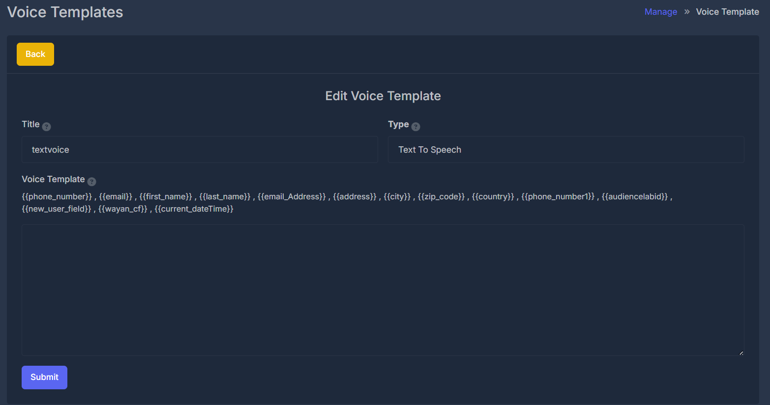Voice Template Edit Interface