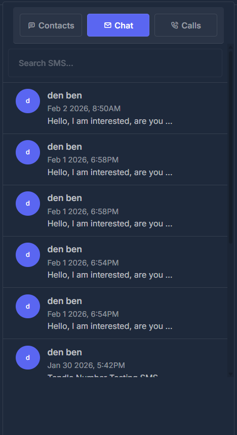 Conversations — Chat (SMS) tab