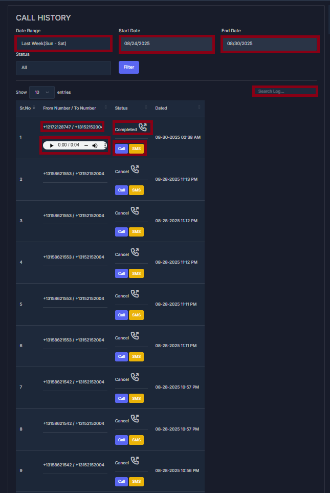 Power Dialer Call History