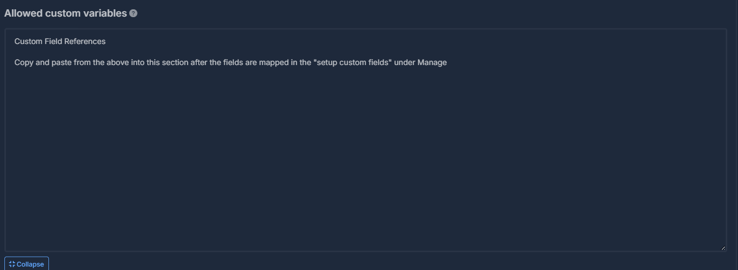 Allowed custom variables