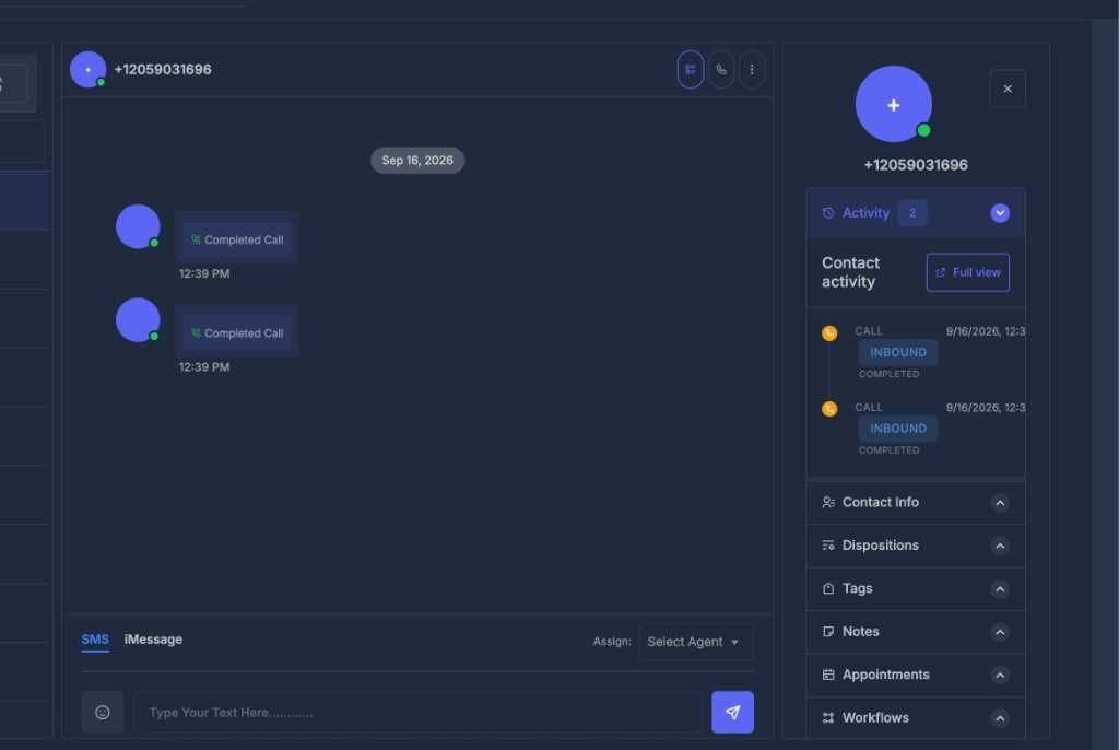 Conversations — Right panel contact details