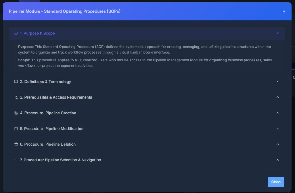Pipeline Module Standard Operating Procedures accordion