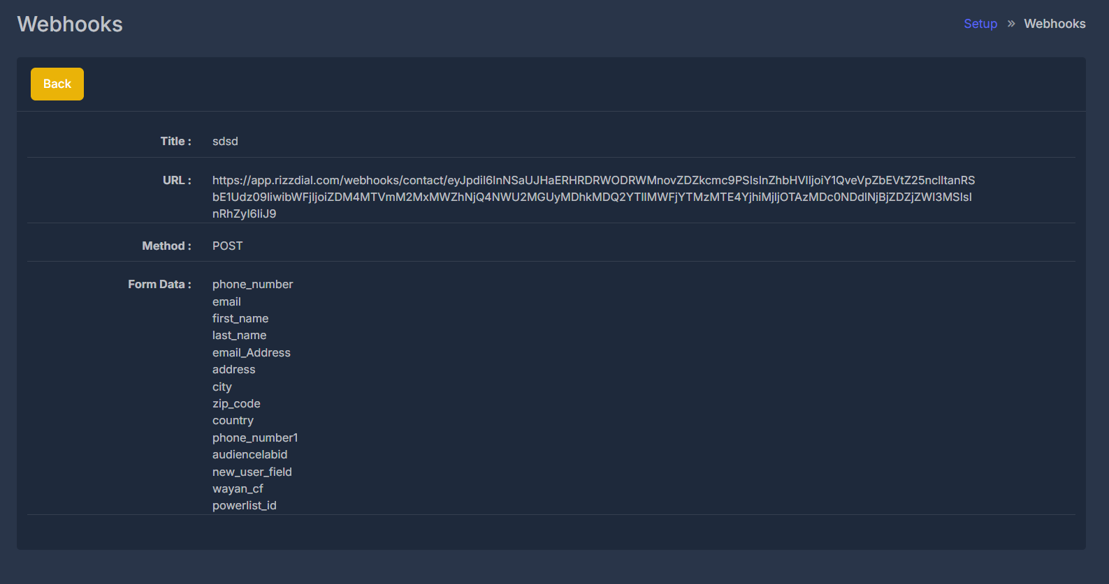 Webhook Details Screenshot