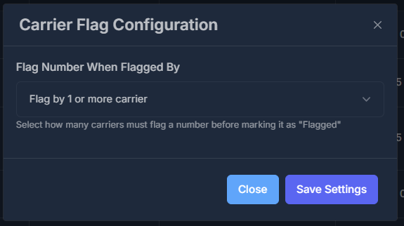 Carrier Flag Configuration Modal