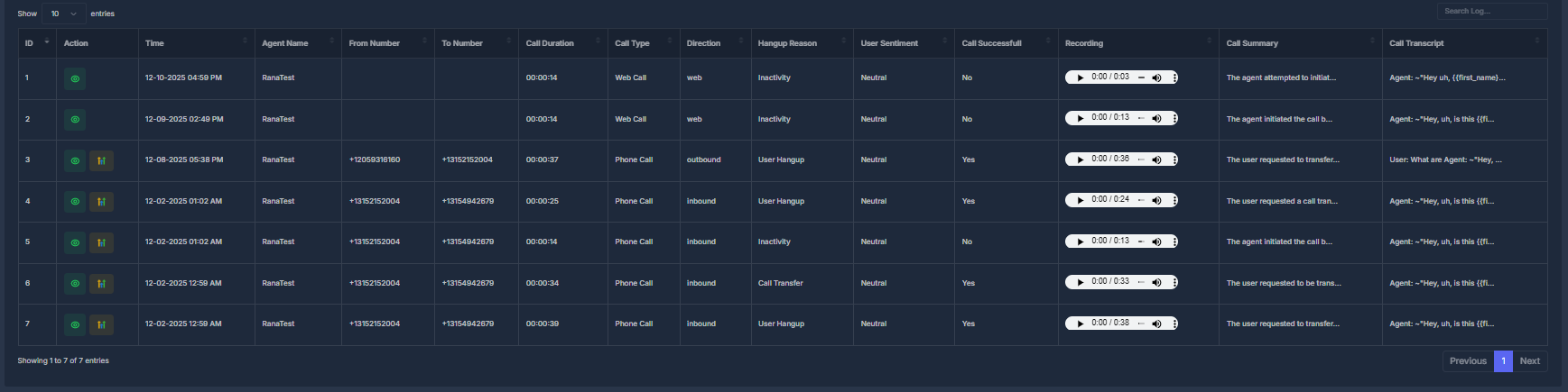 AI Call History Overview
