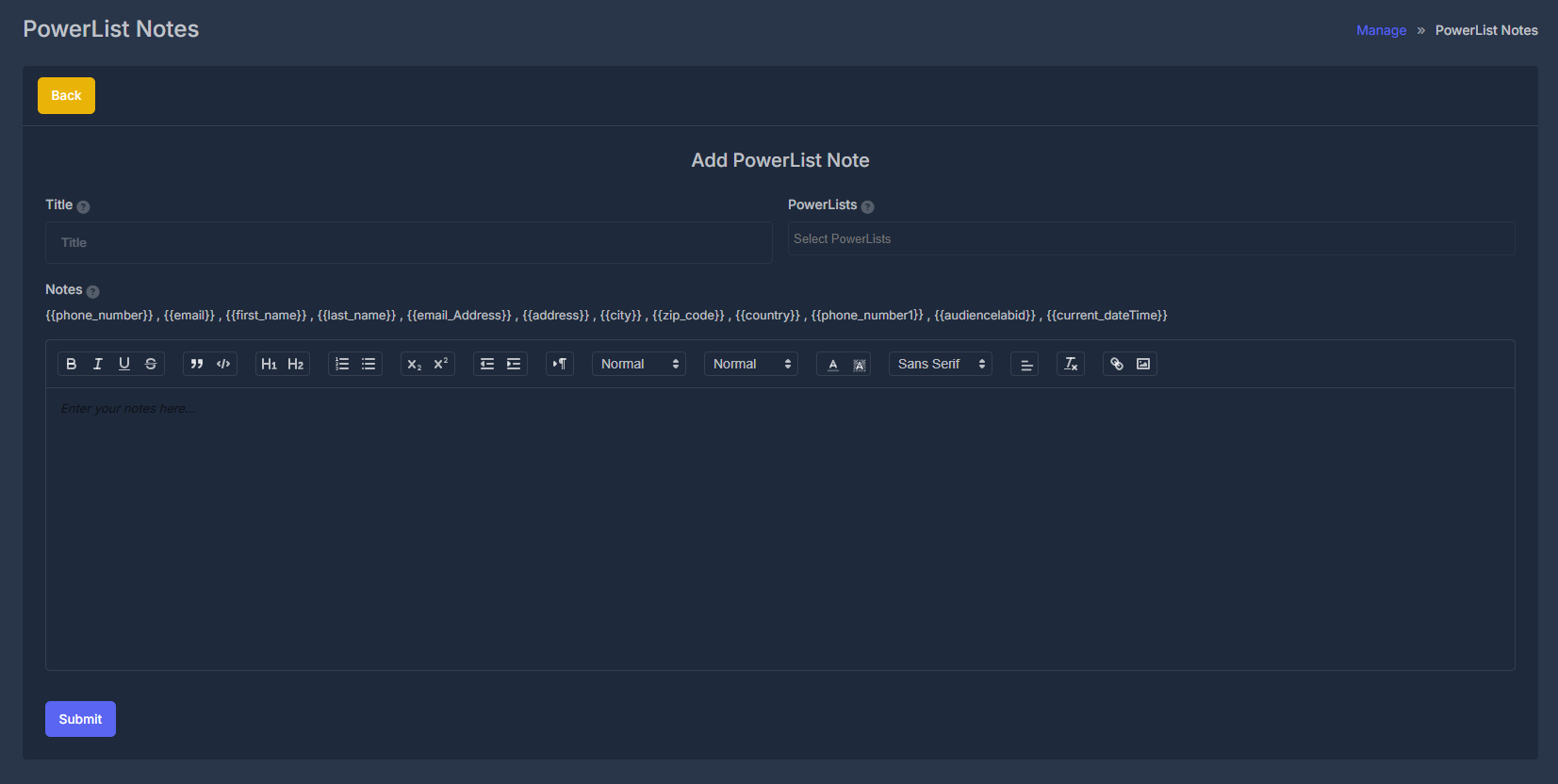 Add PowerList Note - Interface Overview
