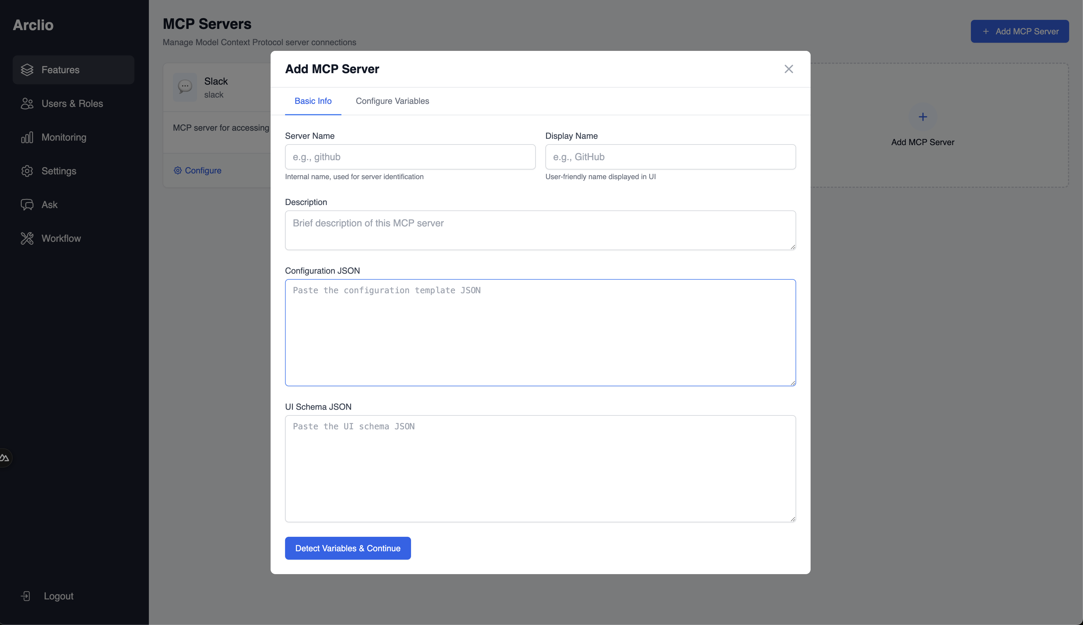Add MCP Server modal - Basic Info tab