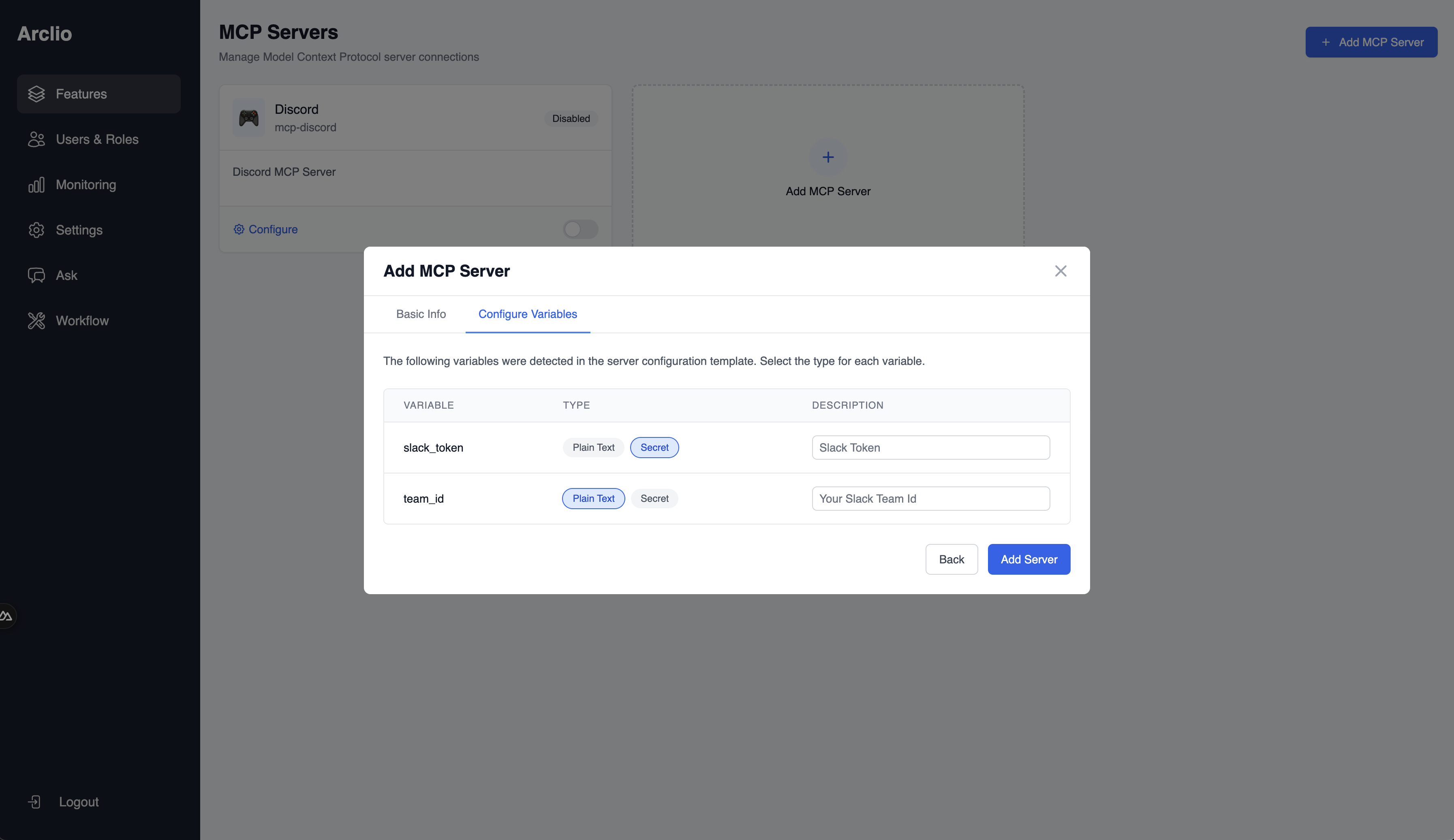 Configure Variables tab