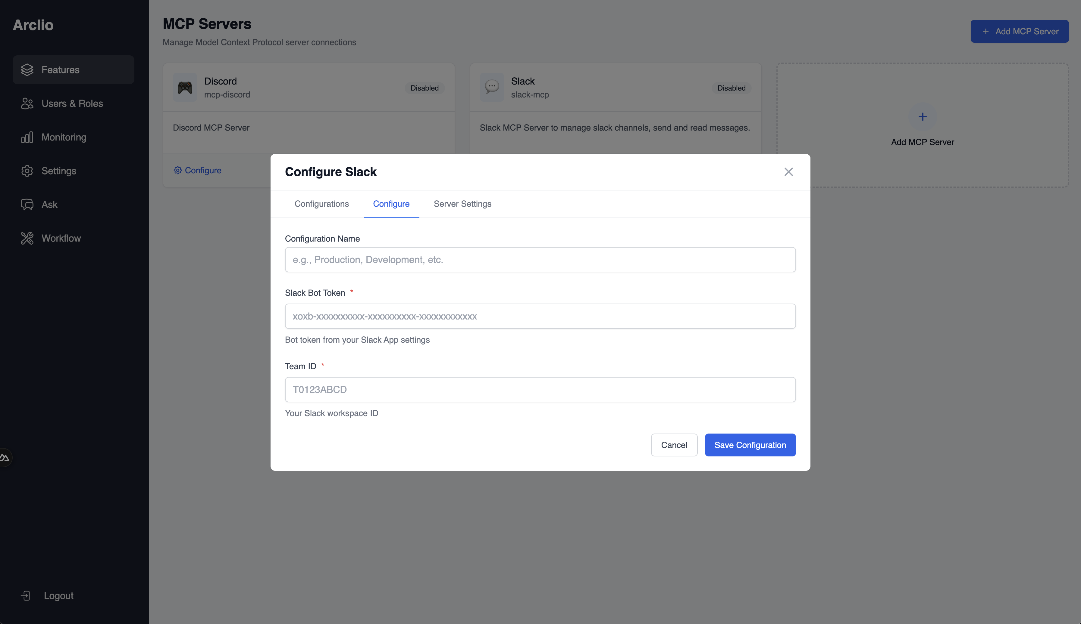 Create New Configuration form