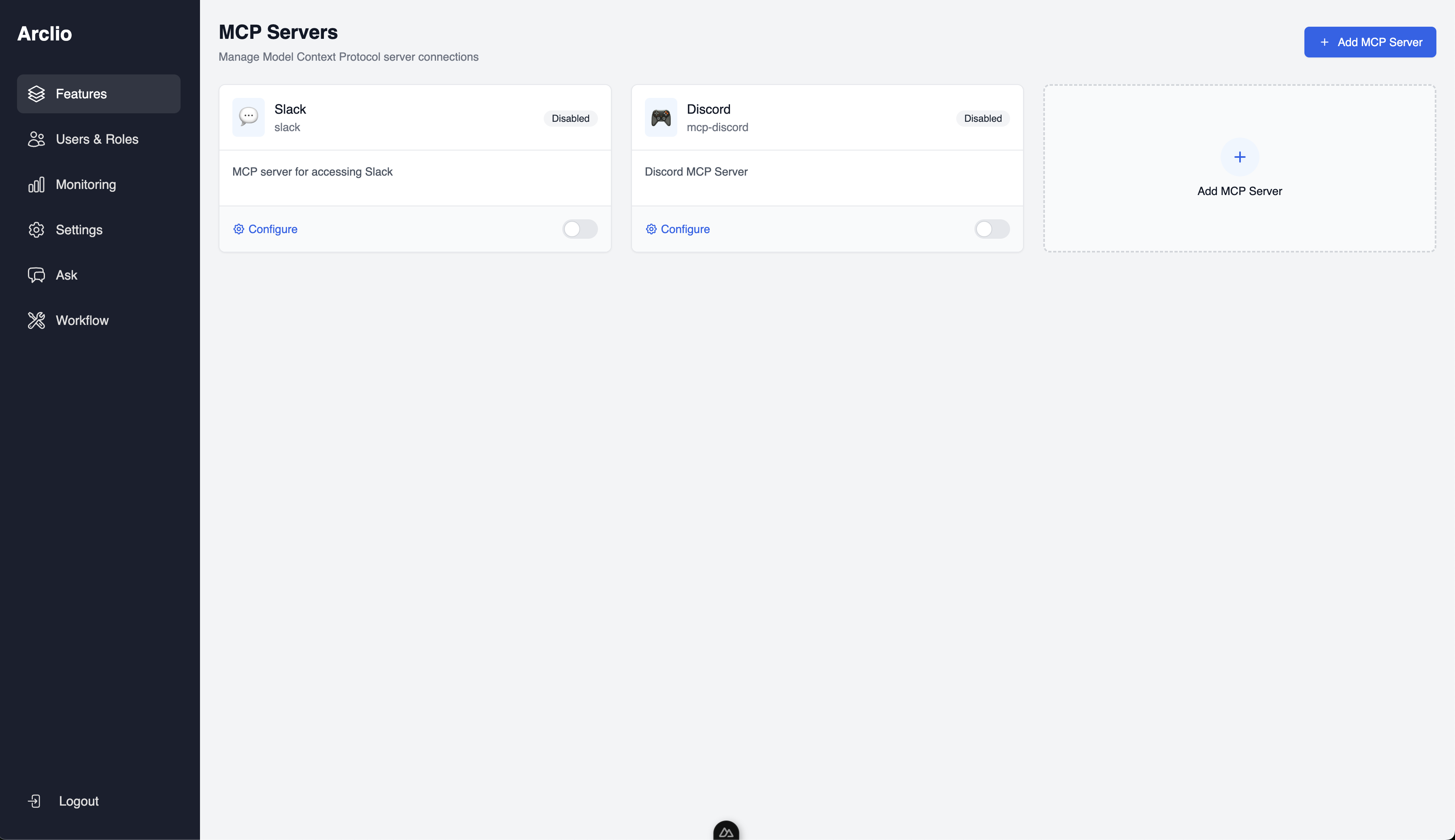 MCP Servers grid layout
