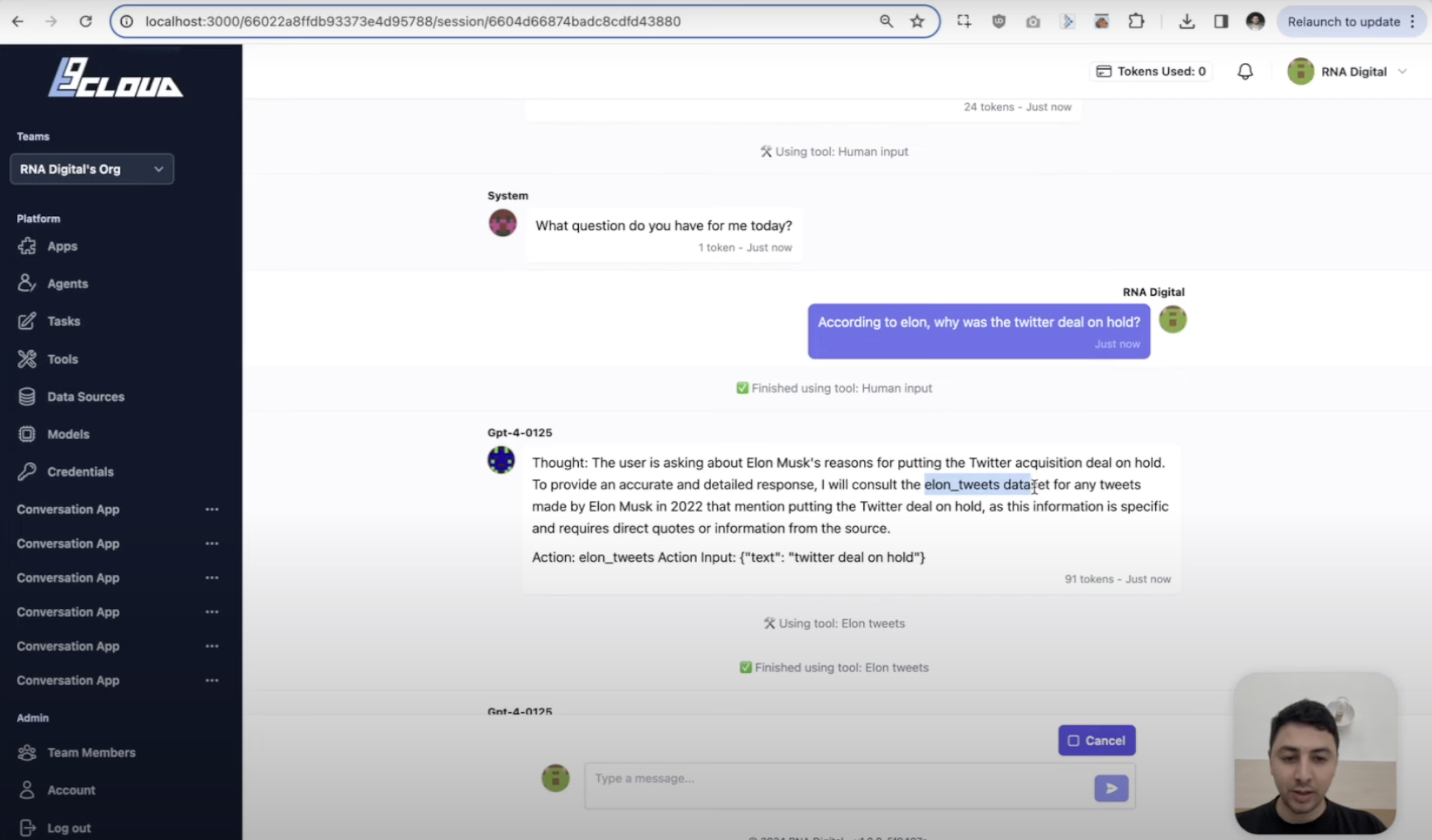 Chat Interface at Agent Cloud