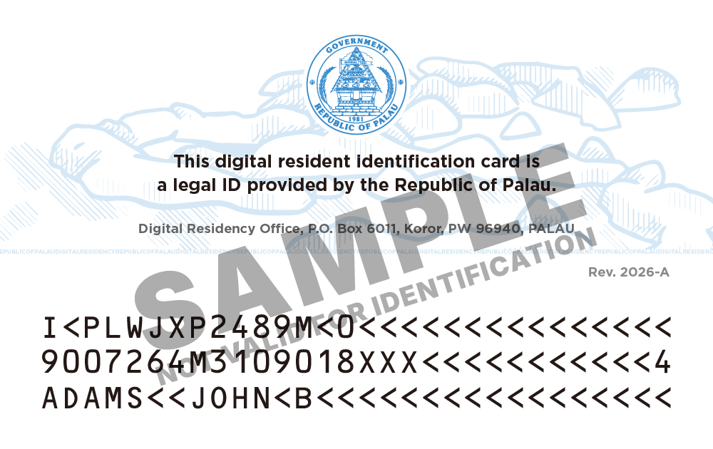 Rev. 2026-A back sample, showing the revision mark, three-line MRZ, and SAMPLE watermark.