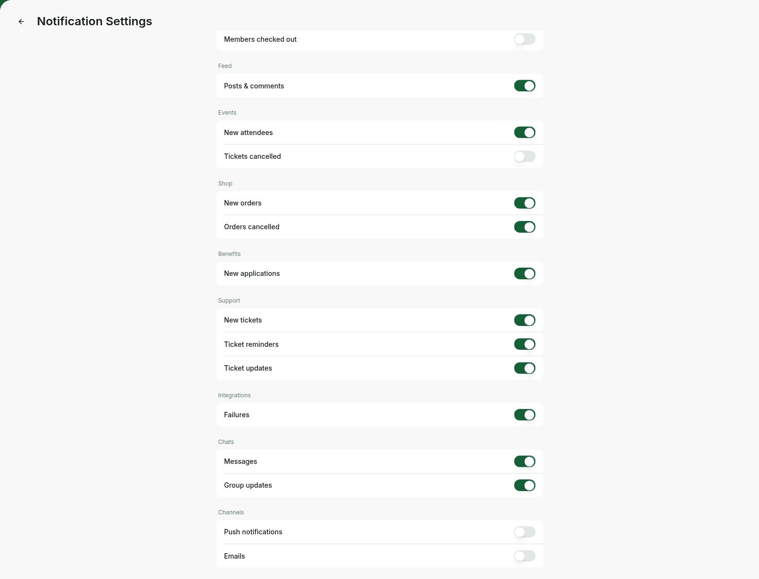 Email channel at the bottom of notification settings
