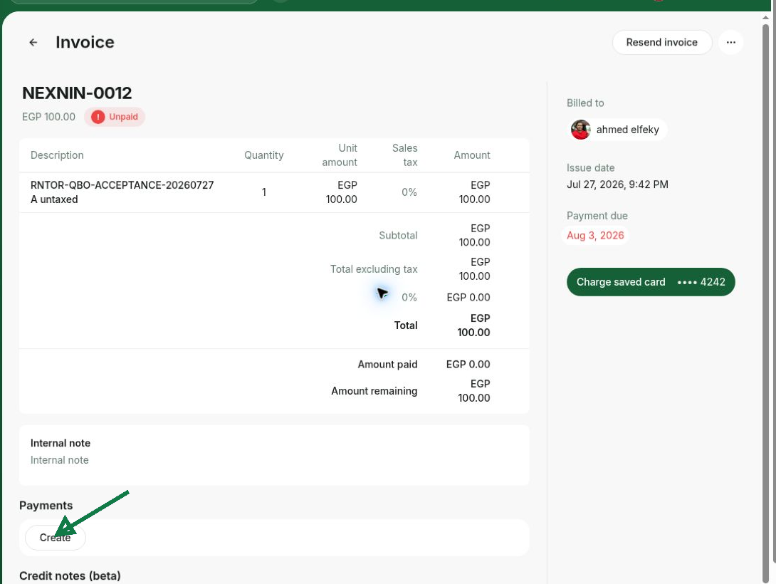 Create a payment from the Payments section of an invoice in RNTOR