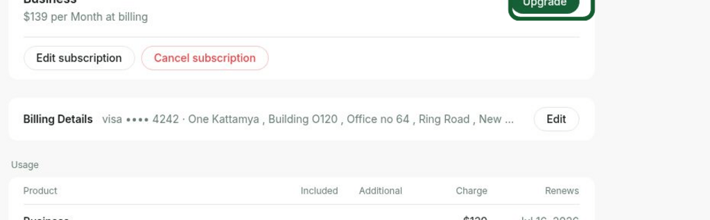 Administration Billing Make Changes To RNTOR Subscription Upgrade Subscription