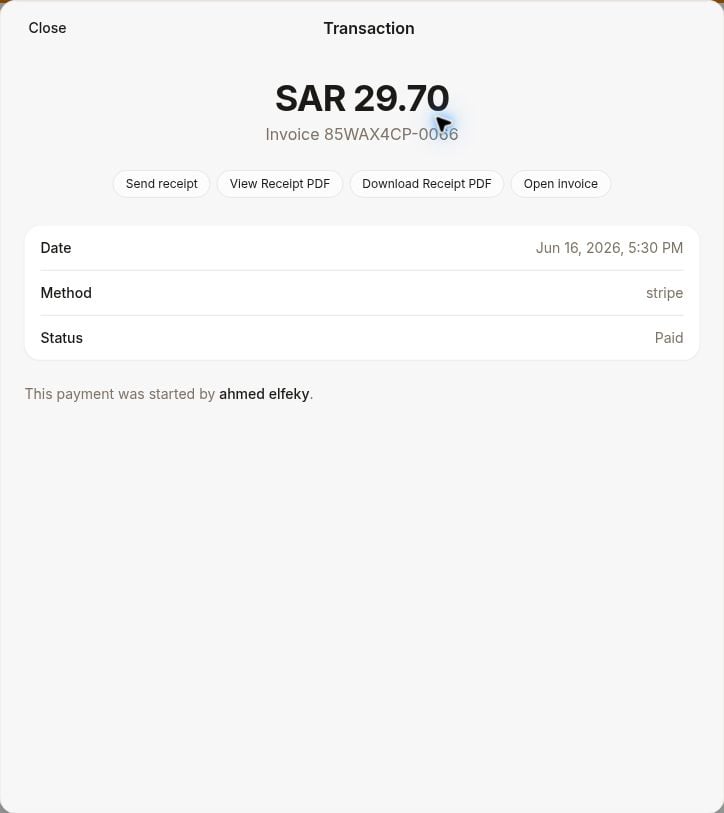 Receipt actions in a member transaction in RNTOR