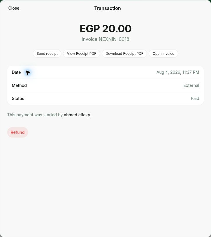 Receipt actions in an administrator transaction in RNTOR