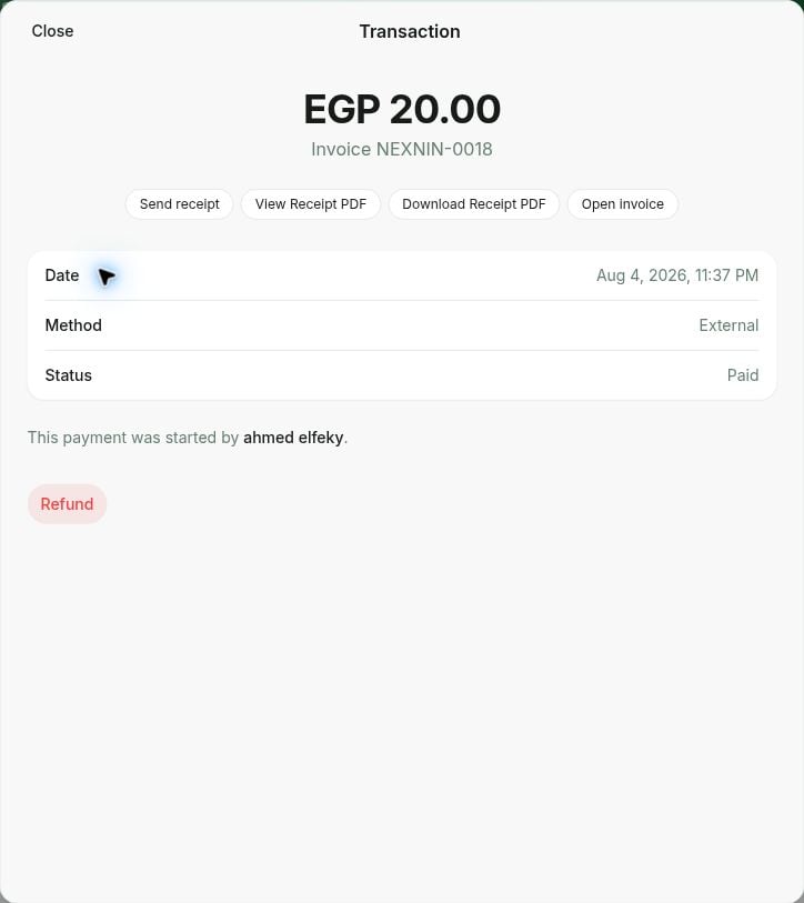 Receipt actions in an administrator transaction in RNTOR