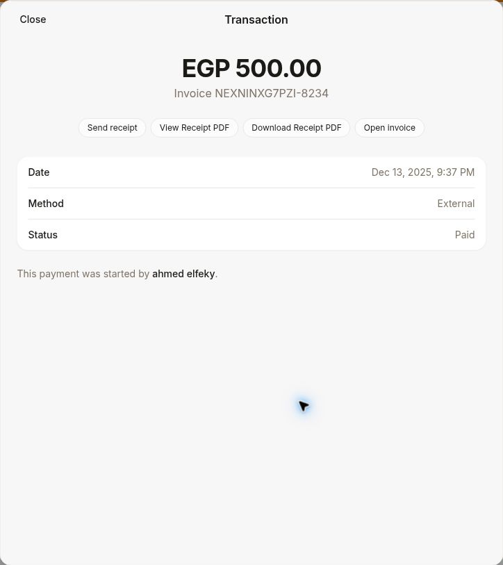 External payment receipt actions in the member portal