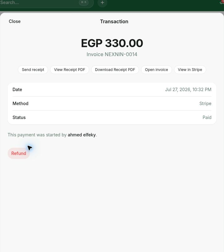 Refund action on a paid transaction in RNTOR