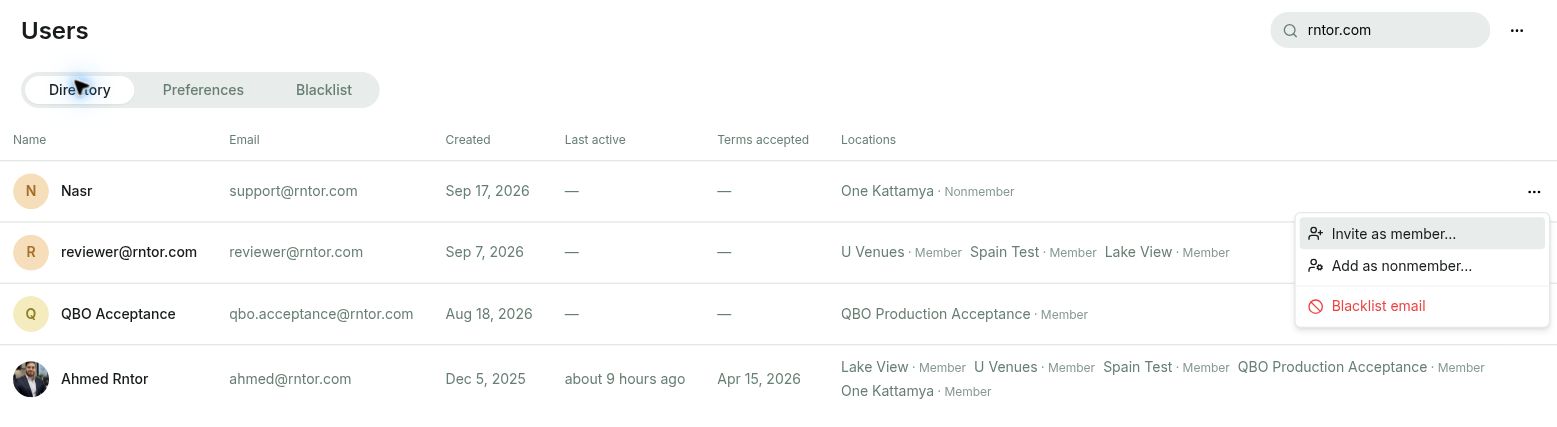 Users directory in Rntor