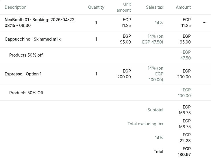 Discount line items and recalculated tax on an RNTOR invoice