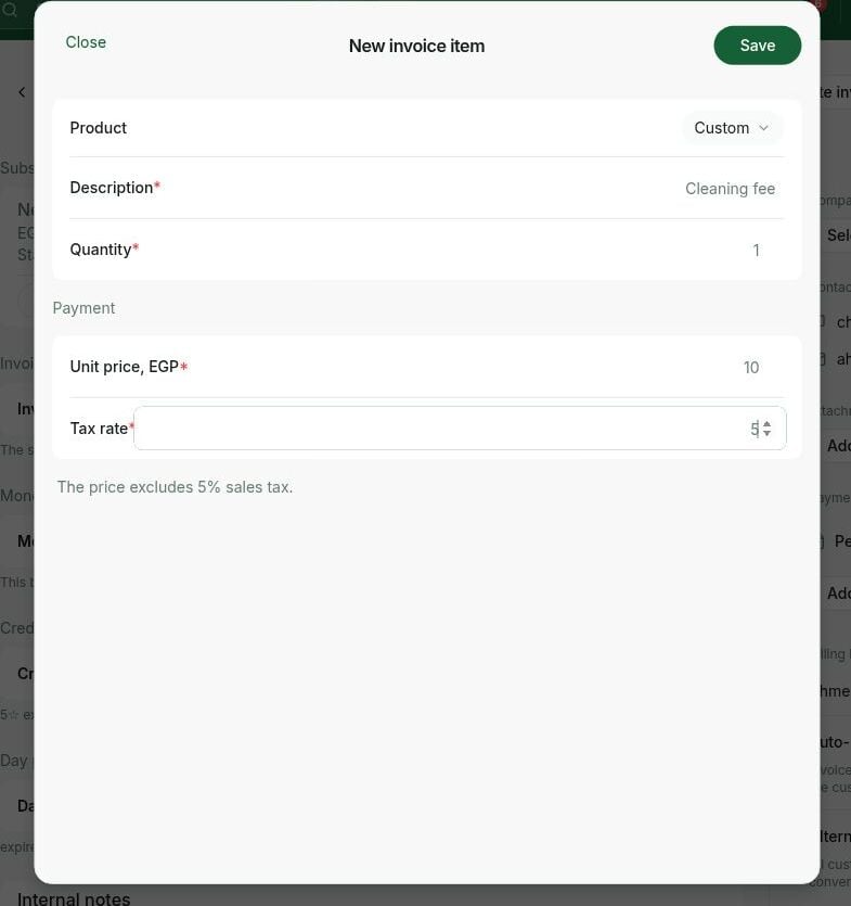 تحديد معدل ضريبة مخصص لبند فاتورة داخل RNTOR
