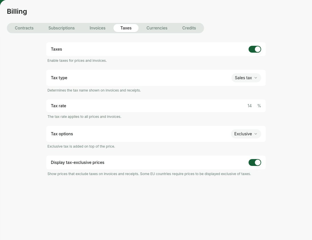 Configure taxes in RNTOR location billing settings