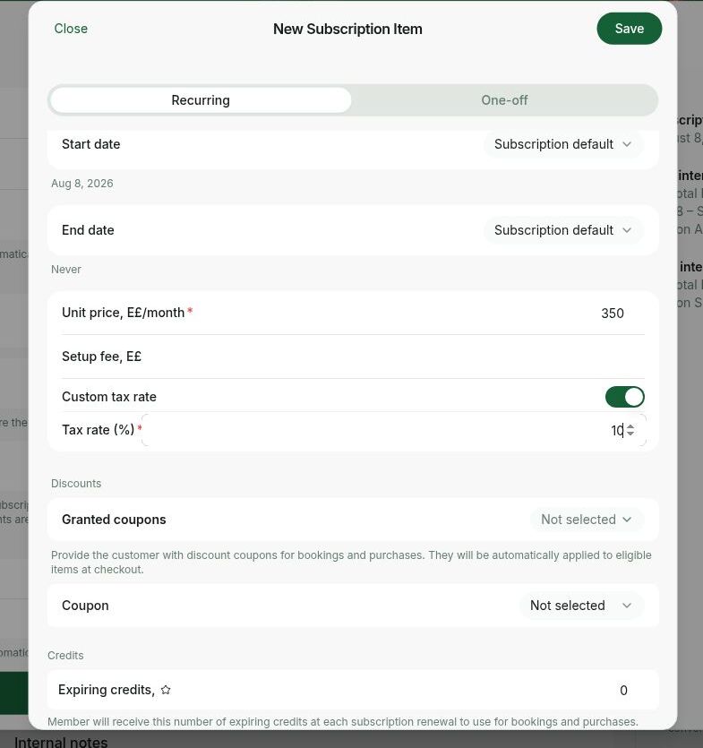 Set a custom tax rate for a subscription item in RNTOR