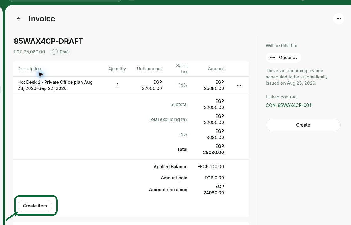 Add an extra one-time charge to an upcoming invoice in RNTOR
