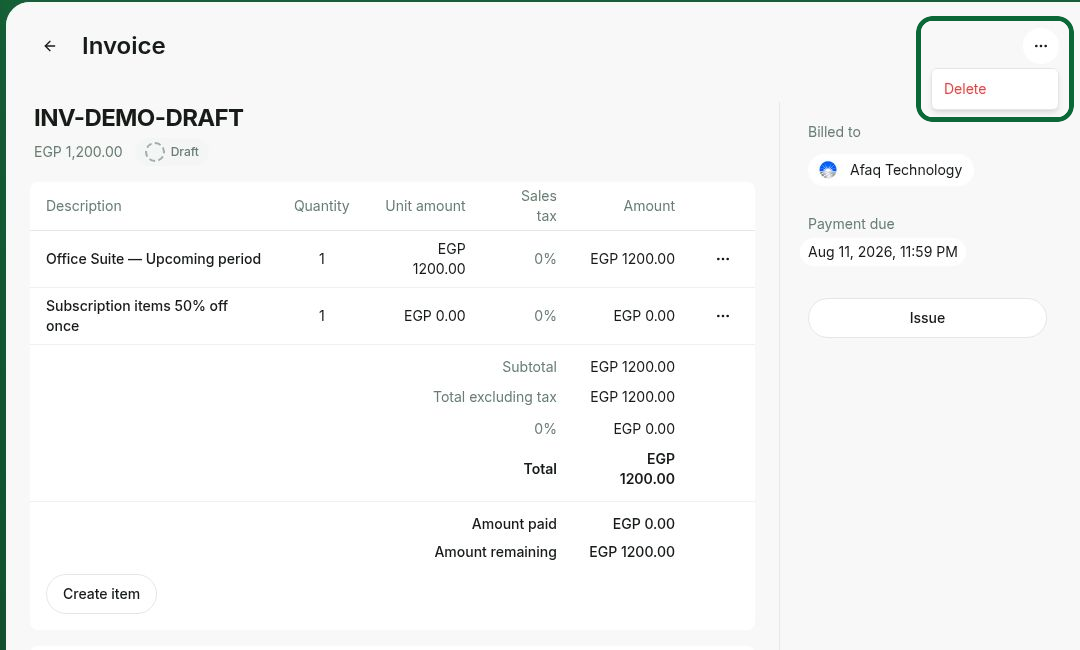 Delete a single upcoming invoice in RNTOR