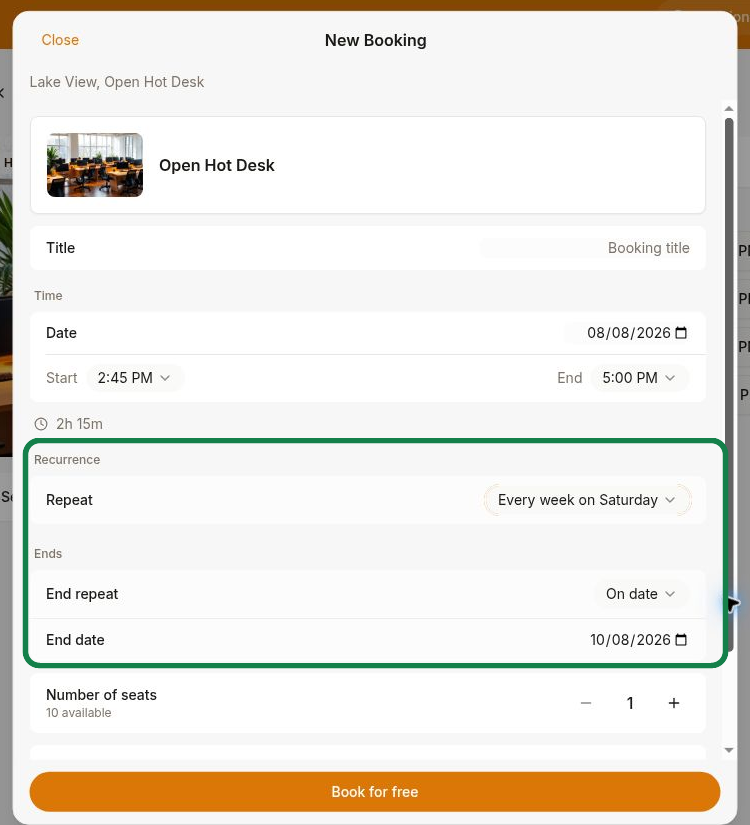 Resource Management Resources Manage Bookings Recurring Bookings