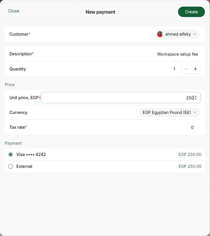 Create a one-off payment in RNTOR