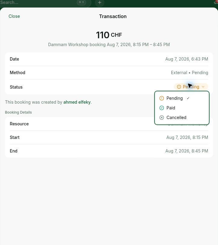 Update the status of an external transaction in RNTOR