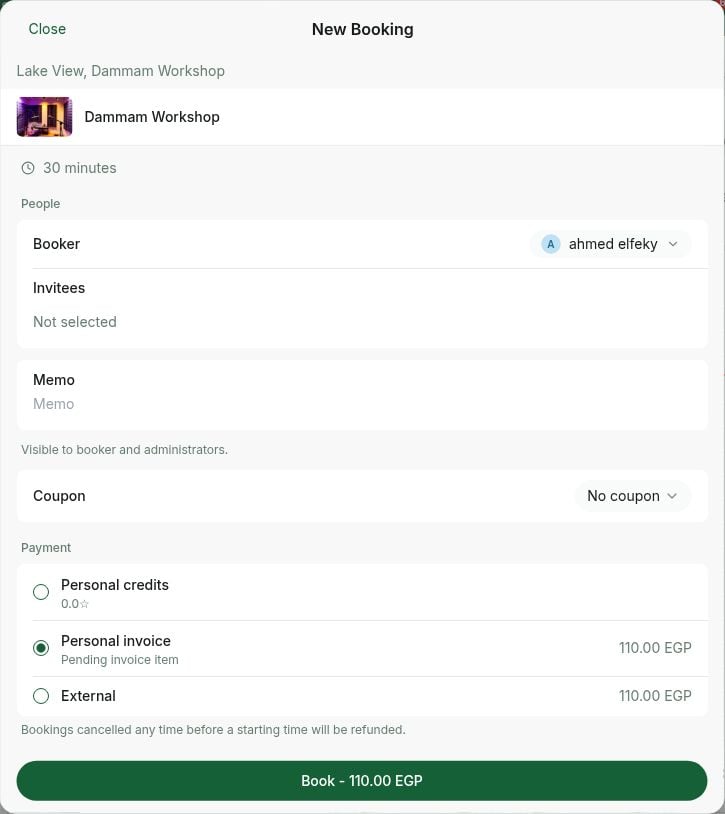 Choose Personal invoice as a payment method in RNTOR