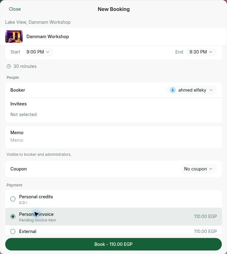Create a booking as a pending personal invoice item in RNTOR