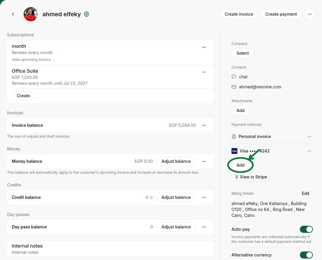 Add a payment method from a customer profile in RNTOR