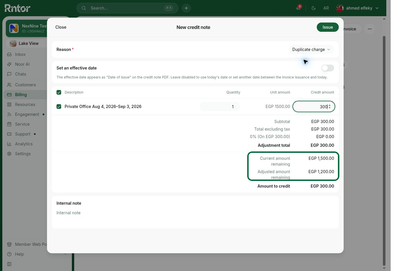 Credit note totals and adjusted invoice balance in RNTOR