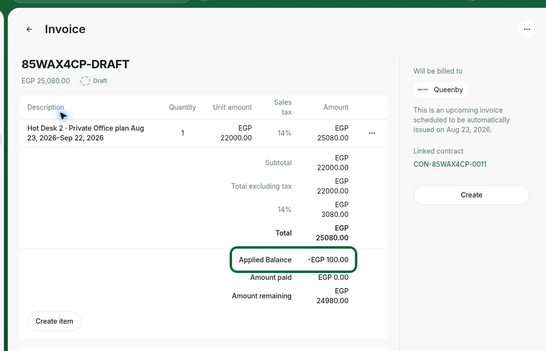 Apply a customer money balance to reduce a draft invoice in RNTOR