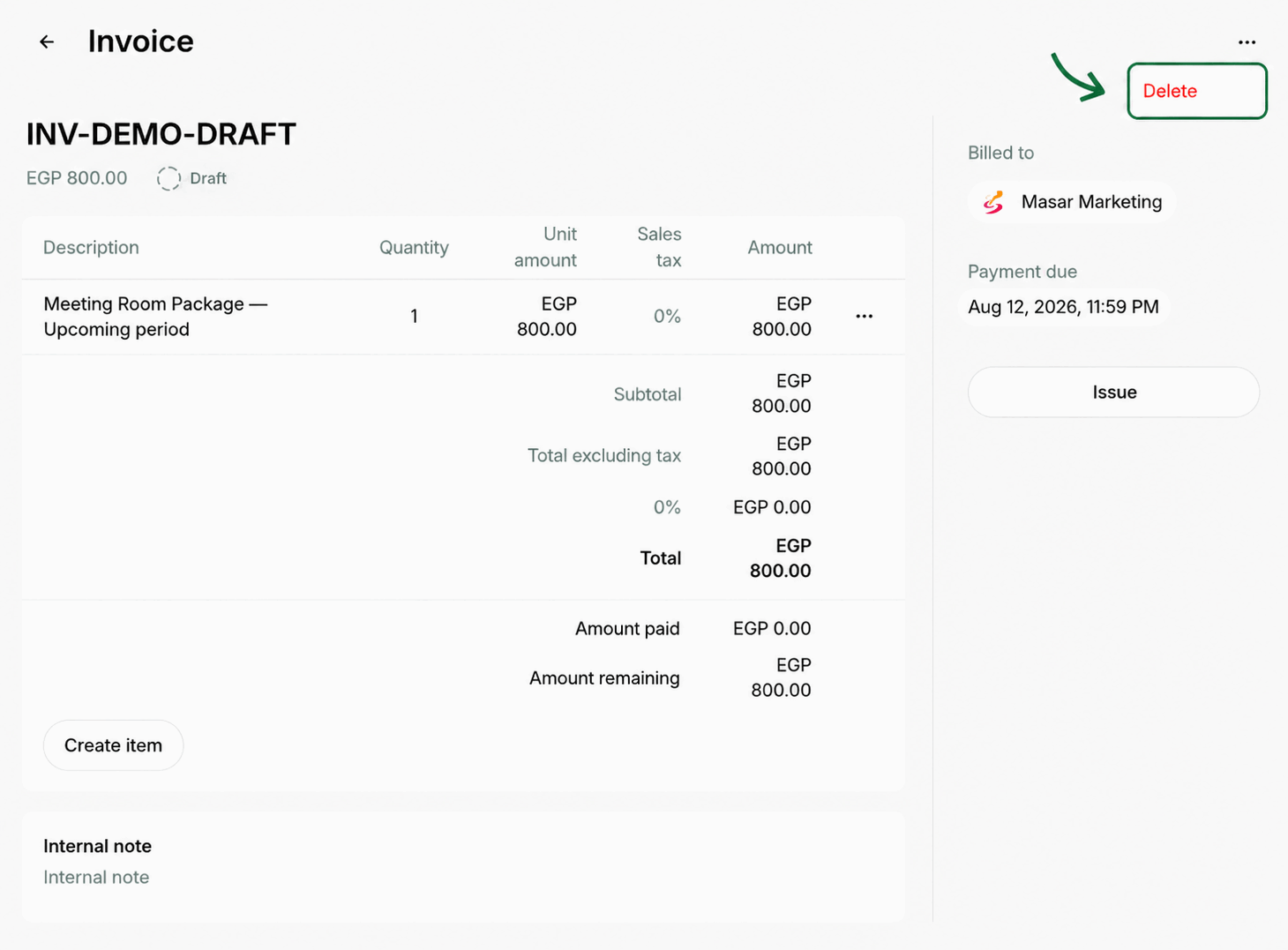 Delete a draft invoice in RNTOR