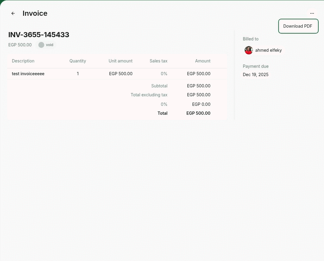 Download the PDF of a voided invoice in RNTOR