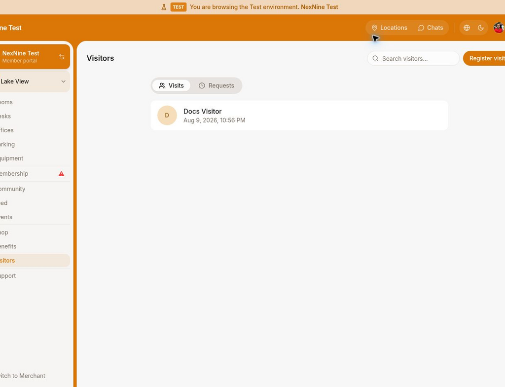 Check visitors in with the visitor display on RNTOR's coworking space management platform